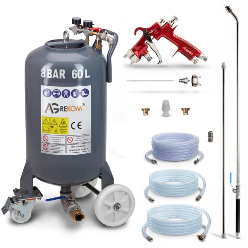 emulsion paint spraying system with gun and lance